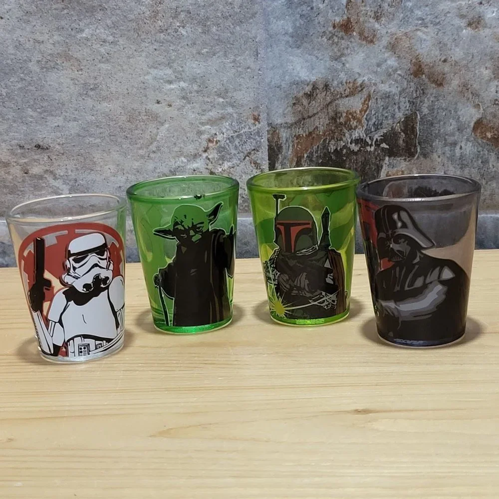 Star Wars Shot Glasses Yoda Vader Boba Fett Storm Trooper Set of 4